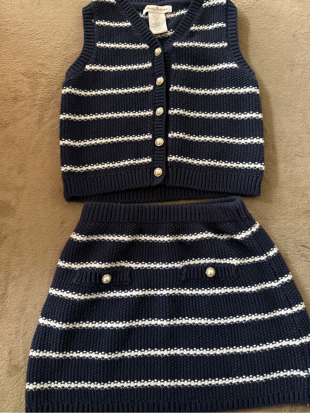 Navy & White Striped Knit Vest + Skirt Set